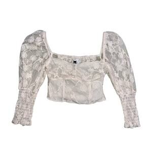Divided by H&M Womens Top Size Extra Small XS Cream Sheer Lace Long Sleeve Crop